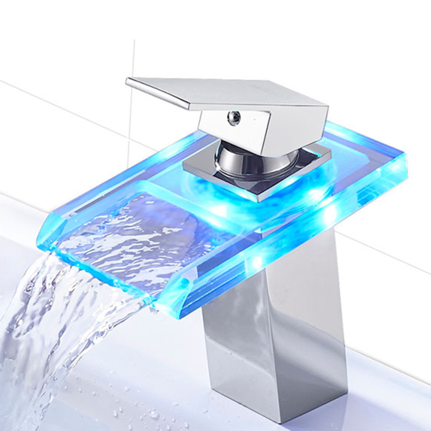 Color Changing LED Light Faucet Hot & Cold Water Mixer Waterfall