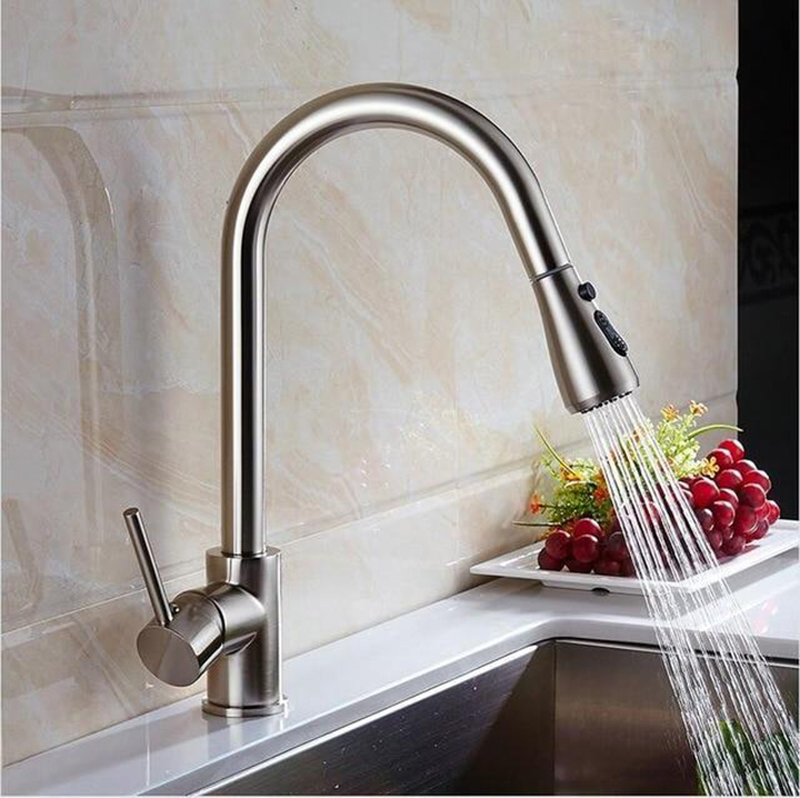 Retractable Spout Kitchen Faucet | Stream Spray Head | Hot & Cold Water ...