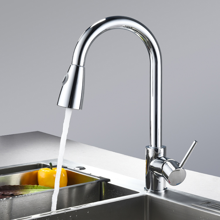 Retractable Spout Kitchen Faucet | Stream Spray Head | Hot & Cold Water ...